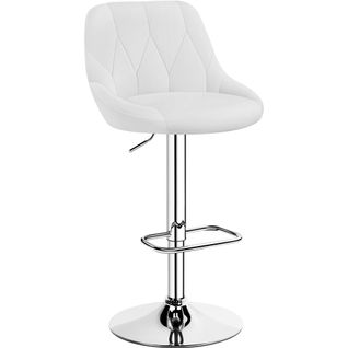 Chaise De Bar En Similicuir Avec Assise Pivotante Réglable En Hauteur Et Repose-pied, Blanc