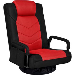 Fauteuil Gaming Au Sol Pivotant Avec Dossier Inclinable, Accoudoirs Et Appui-tête, Noir/rouge