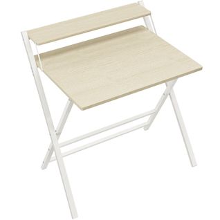 Bureau Informatique Pliable Table D'ordinateur Avec Petit Étagère Surélevée, Bois Clair