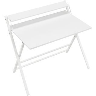 Bureau Informatique Pliable Avec Petit Étagère Surélevée Et Pieds En Forme X, Blanc