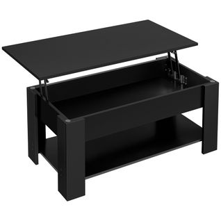 Table Basse à Plateau Relevable Avec Compartiment Caché Et Étagère De Rangement, Noir
