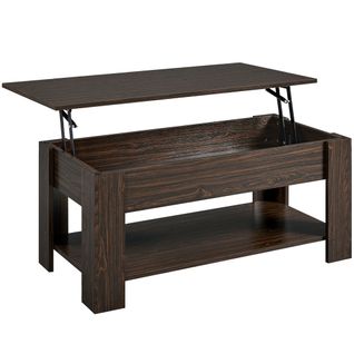 Table Basse à Plateau Relevable Avec Compartiment Caché Et Étagère De Rangement, Espresso