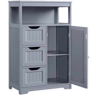 Armoire De Salle De Bain à 3 Tiroirs Et 1 Porte Avec Compartiment Ouvert, Gris
