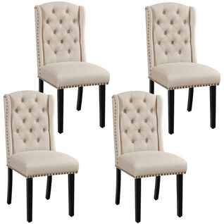 Lot De 4 Chaises De Salle à Manger En Tissu Éponge Avec Pieds En Bois Massif, Beige