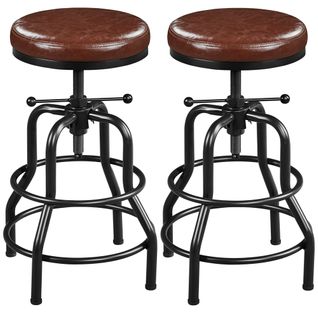 Lot De 2 Tabouret De Bar En Similicuir Réglable En Hauteur Avec Deux Repose-pieds, Marron