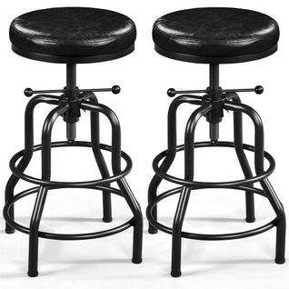 Lot De 2 Tabouret De Bar En Similicuir Réglable En Hauteur Avec Deux Repose-pieds, Noir