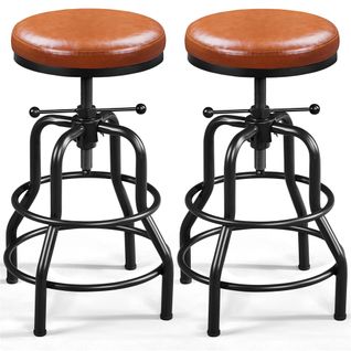 Lot De 2 Tabouret De Bar En Similicuir Réglable En Hauteur Avec Deux Repose-pieds, Marron Clair