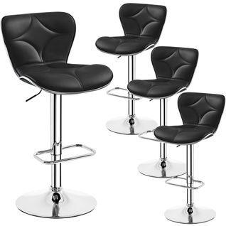 Lot De 4 Tabourets De Bar En Similicuir Et En Métal Chaises De Bar Réglables En Hauteur, Noir