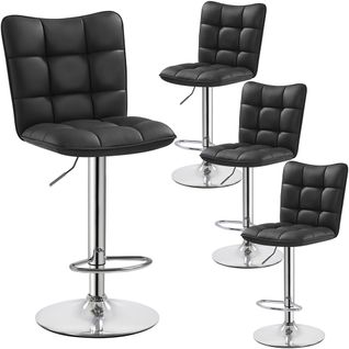 Lot De 4 Chaises De Bar Modernes En Similicuir Réglables En Hauteur Design Capitonné, Noir