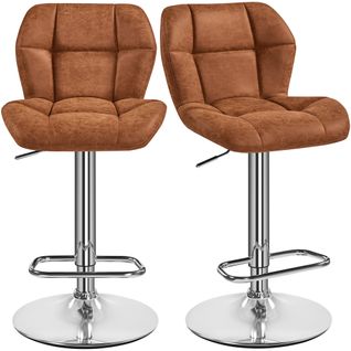 Lot De 2 Chaises De Bar En Similicuir Réglables En Hauteur Design Capitonné, Marron Rétro