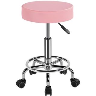 Tabouret Rond à Roulettes Avec Assise Rembourrée Et Revêtement En Similicuir Rose