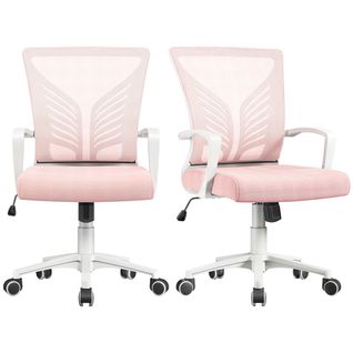 Lot De 2 Chaises De Bureau En Maille Mesh Réglables En Hauteur Avec Support Lombaire, Rose