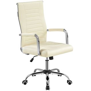 Chaise De Bureau En Similicuir Réglable En Hauteur Avec Base En Métal Chromé, Beige