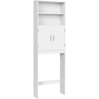 Meuble Dessus Wc Étagère De Toilettes Avec Portes Tablette Réglable En Hauteur, Blanc