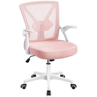 Chaise De Bureau En Maille Avec Support Lombaire Ajustable Assise Réglable En Hauteur, Rose