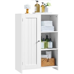 Meuble De Salle De Bain Moderne Avec Porte Unique Et 3 Étagères Ouvertes, Blanc