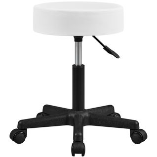 Tabouret Rond à Roulettes Hauteur Réglable Assise Rembourrée Revêtement En Simili Blanc