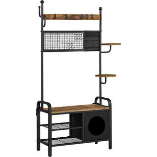 Portemanteau Industriel Chat-humain Avec Niche Perchoirs Rangement 3 Niveaux Brun Rustique