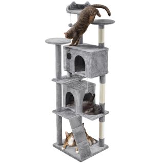 Arbre à Chat En Peluche Tour Multiniveau Avec Perchoirs Cachettes, 203 Cm H Gris Clair