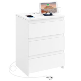 Table De Chevet Vertical à 3 Tiroirs Avec Station De Charge Blanc
