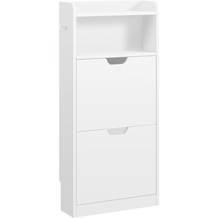 Meuble à Chaussures Basculant 4 Niveaux à 2 Tiroirs Blanc