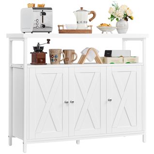 Buffet De Cuisine En Bois Bahut Avec 3 Portes Étagères Réglables Blanc