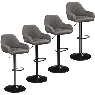 Lot De 4 Tabourets De Bar Vintage En Simili Pu Gris