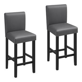 Lot De 2 Tabourets De Bar Pieds En Bois-chaises En Cuir Synthétique-41 X 43 X 110 Cm-gris