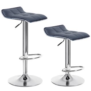Lot De 2 Tabouret De Bar En Cuir Synthétique-tabouret De Bar Pivotant-hauteur Réglable-gris