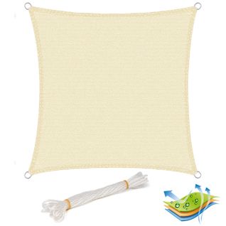 Voile D’ombrage Carré 5x5m. En Hdpe.protection Contre Le Soleil.crème
