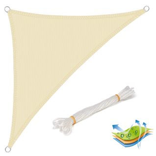 Voile D’ombrage 3.6x3.6x5.1 M Triangulaire En Hdpe.protection Contre Le Soleil.crème