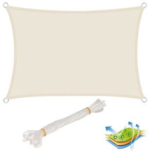 Voile D’ombrage 2x3 M Rectangulaire En Polyester. Protection Contre Le Soleil . Crème