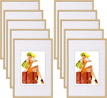 10x Cadre Photo 18x24cm En Plastique Pour Chambre/bureau/salle D'étude.or