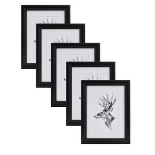 5x Cadre Photo. 10x15cm. Cadre En Bois Et Verre. Noir