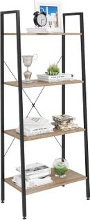 Étagère De Rangement En Acier Et En Bois Avec 4 Tablettes.60x35x148cm.Noir+Chêne Clair