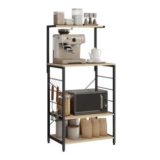 Étagère De Rangement à Micro-Ondes.Étagère De Cuisine En Bois Massif+Cadre En Acier.60x40x123cm