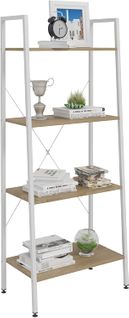 Étagère De Rangement En Acier+bois Avec 4 Tablettes.étagère Royonnage.60x35x148cm.blanc+chêne Clair