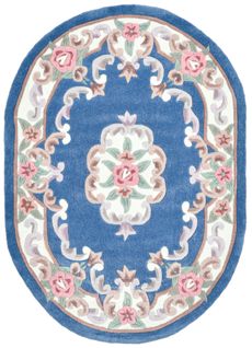 Tapis Tufté Main Avec Bordure En Design Aubusson - Ming 190x290 Cm - Bleu