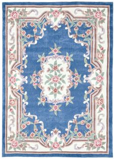 Tapis Tufté Main Avec Bordure En Design Aubusson - Ming 290x390 Cm - Bleu