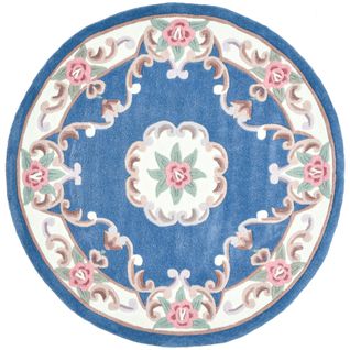 Tapis Tufté Main Avec Bordure En Design Aubusson - Ming 150x150 Cm - Bleu
