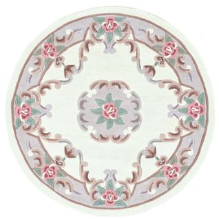 Tapis Tufté Main Avec Bordure En Design Aubusson - Ming 150x150 Cm - Beige