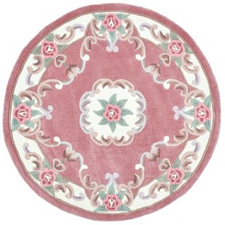 Tapis Tufté Main Avec Bordure En Design Aubusson - Ming 150x150 Cm - Rose