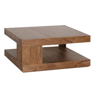 Table Basse De Salon 90 Cm Bois Massif Sheesham Carrée Avec Étagère
