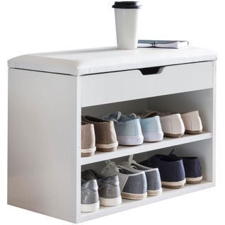 Banc De Rangement à Chaussure Entrée 60x40x30 Cm Étagère à Chaussures Blanc