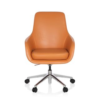 Fauteuil De Bureau Bareno Cuir Orange Accoudoirs Compris