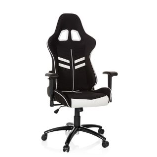 Fauteuil Gamer League Pro I Tissu Noir/blanc Avec Accoudoirs (réglables En Hauteur)