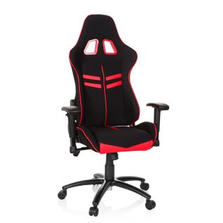Fauteuil Gamer League Pro I Tissu Noir/rouge Avec Accoudoirs (réglables En Hauteur)