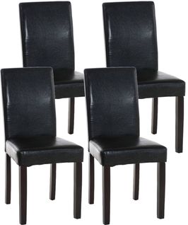 Lot De 4 Chaises De Salle À Manger Ina Similicuir Avec Pieds En Bois Noir /marron Foncé
