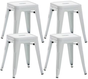 Lot De 4 Tabourets Bas Au Style Industriel Armin En Métal Blanc