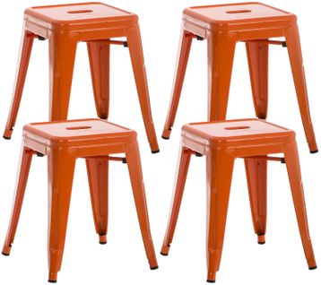 Lot De 4 Tabourets Bas Au Style Industriel Armin En Métal Orange